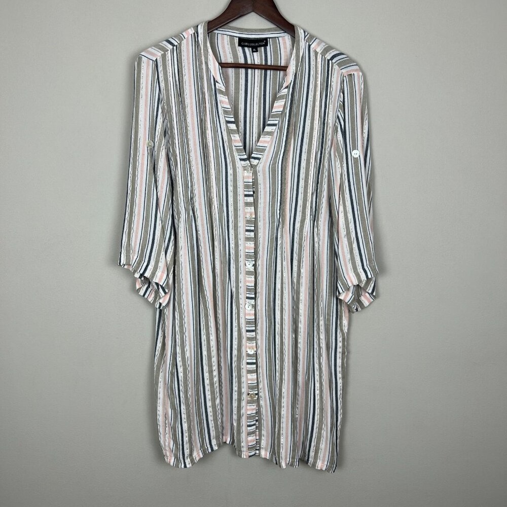 Club Z Collection Shirt Dress Cover Up Womens XL Metallic Stripes Beach Travel